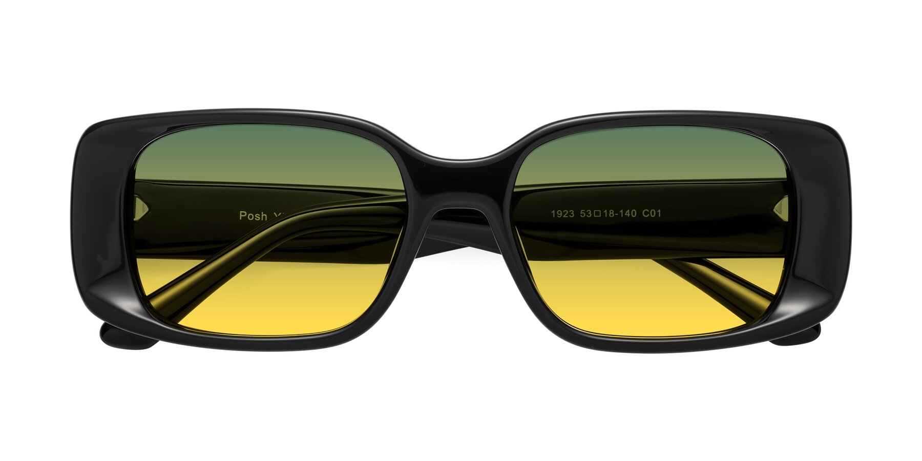 Folded Front of Posh in Black with Green / Yellow Gradient Lenses