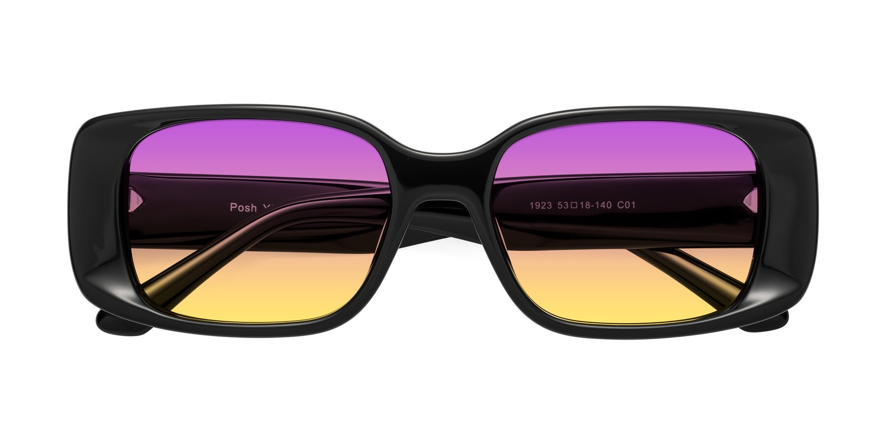 Folded Front of Posh in Black with Purple / Yellow Gradient Lenses