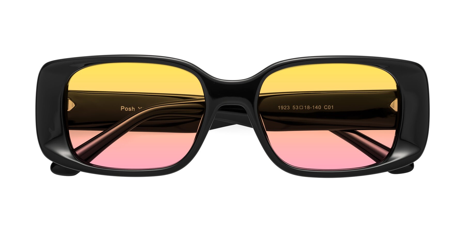 Folded Front of Posh in Black with Yellow / Pink Gradient Lenses