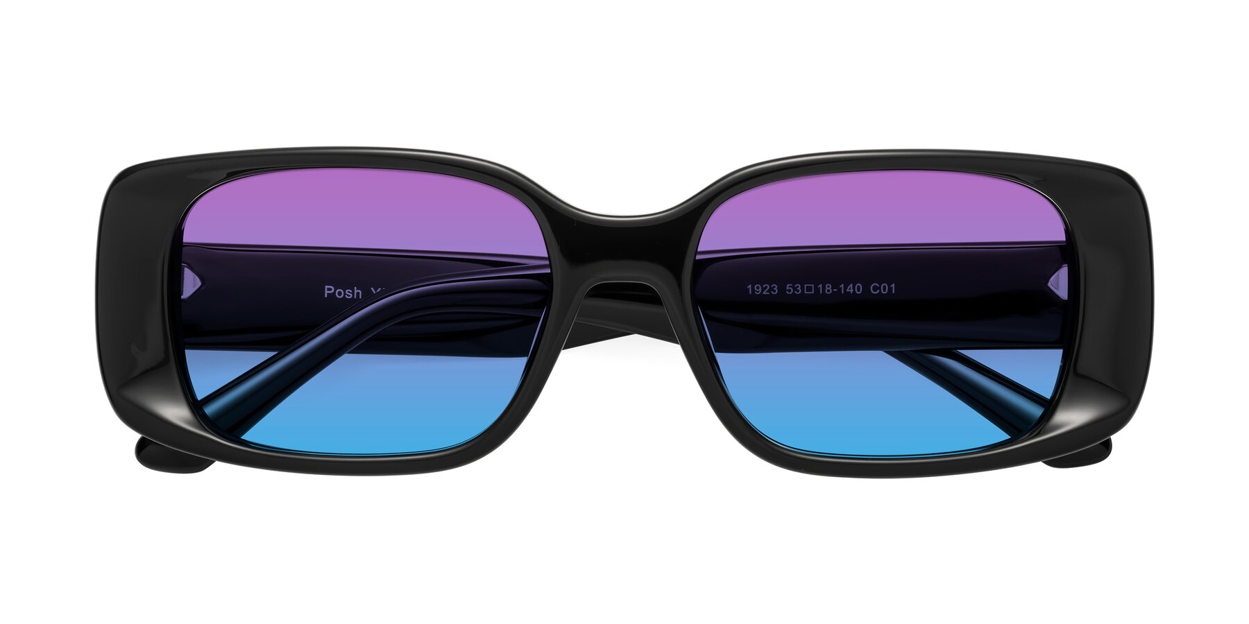 Folded Front of Posh in Black with Purple / Blue Gradient Lenses
