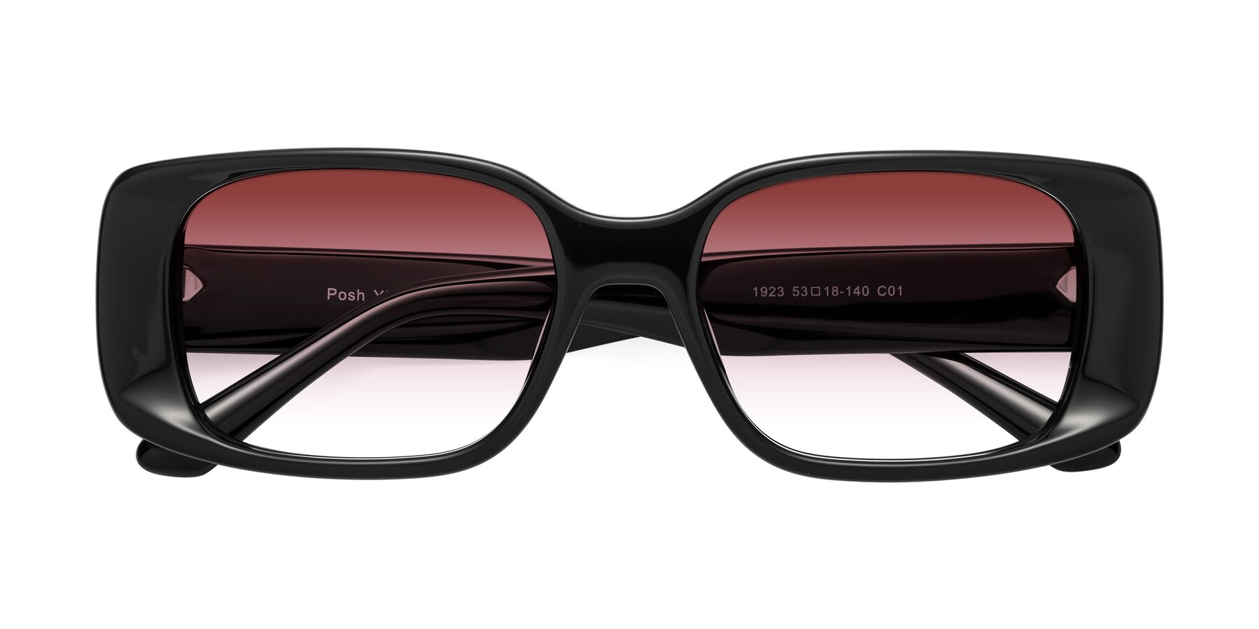 Folded Front of Posh in Black with Garnet Gradient Lenses