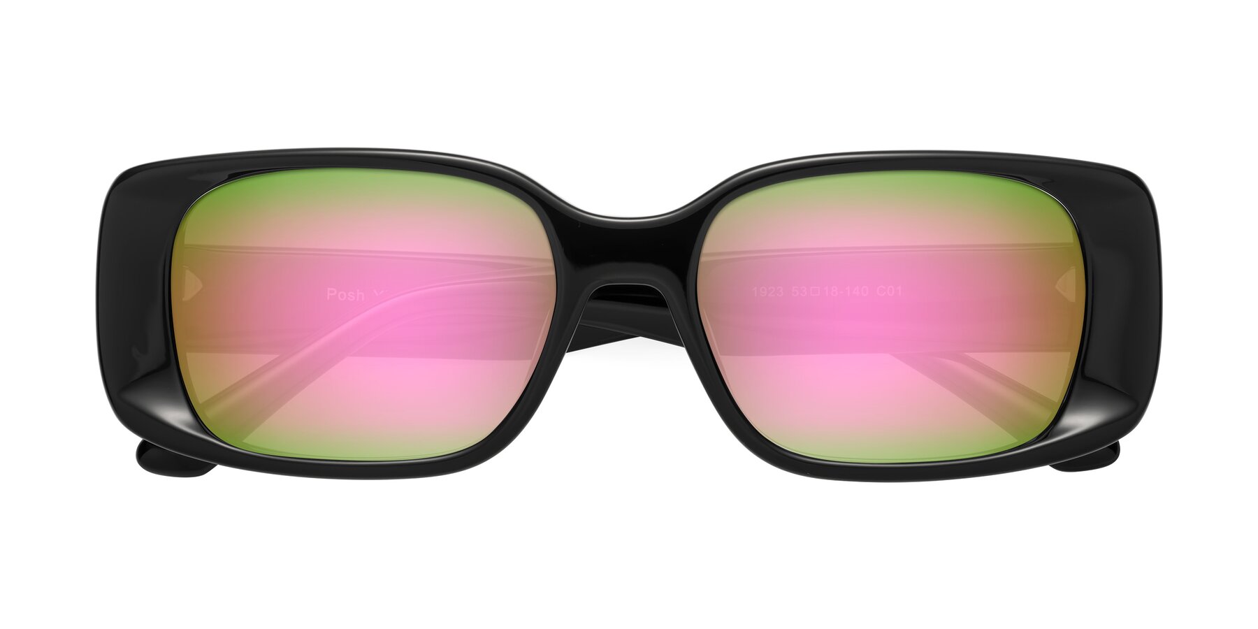 Folded Front of Posh in Black with Pink Mirrored Lenses