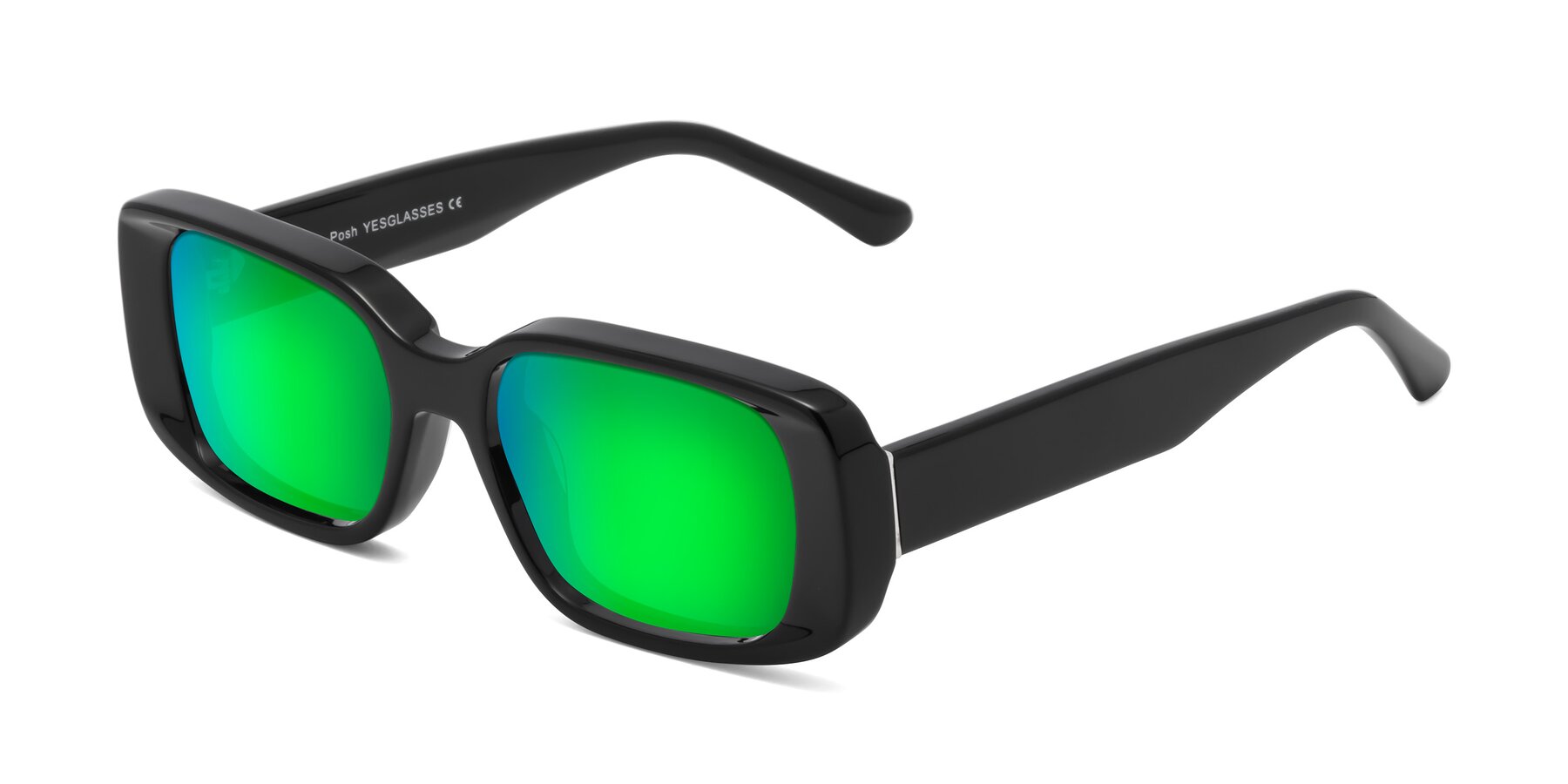 Angle of Posh in Black with Green Mirrored Lenses