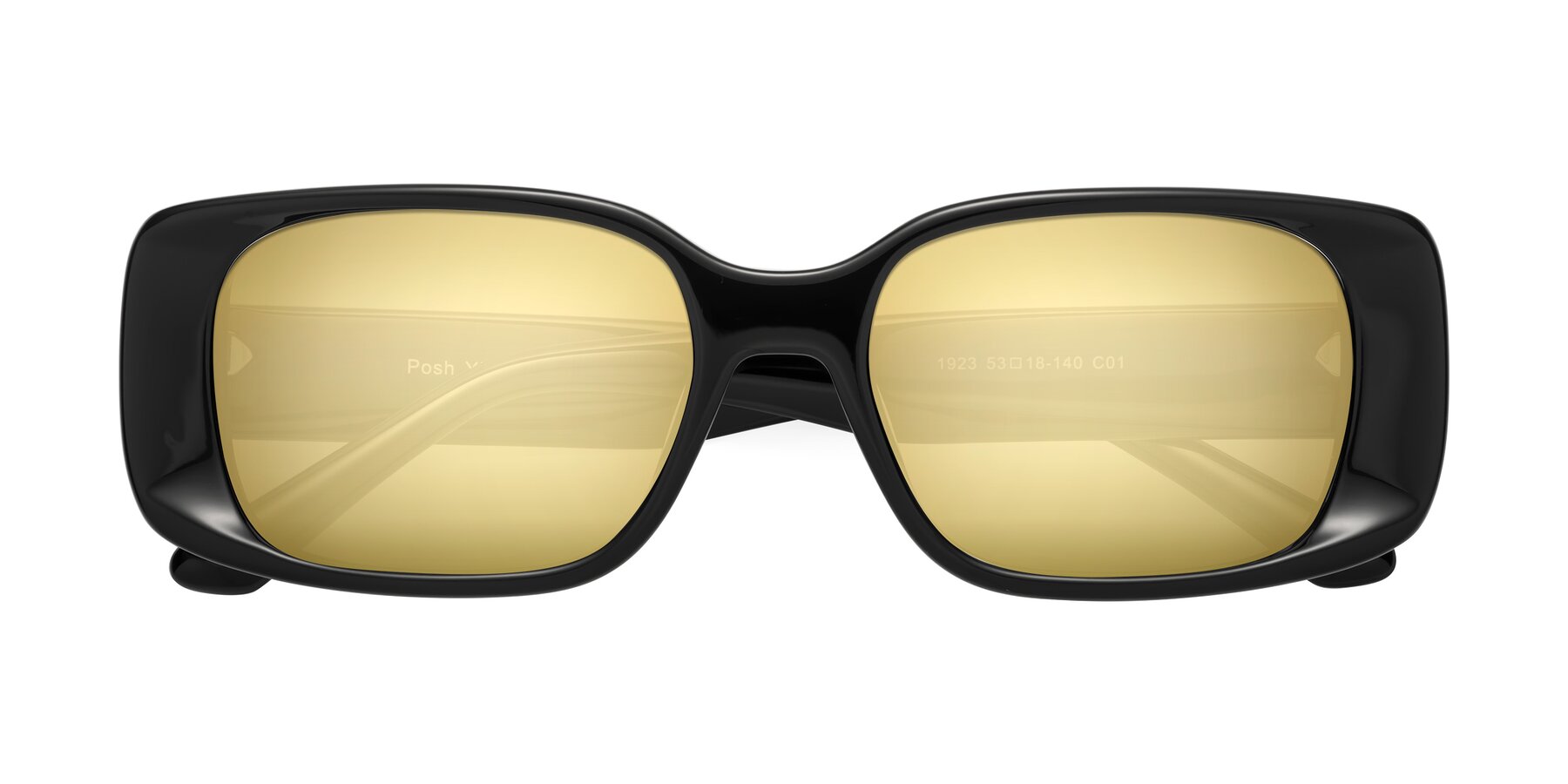 Folded Front of Posh in Black with Gold Mirrored Lenses
