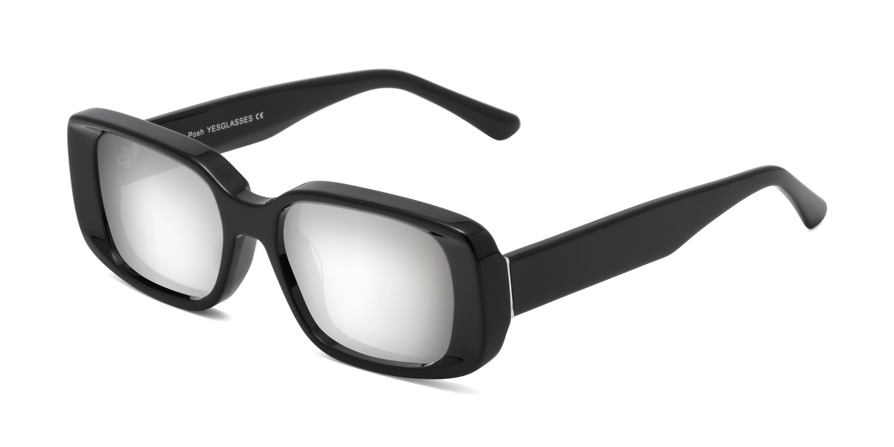 Angle of Posh in Black with Silver Mirrored Lenses