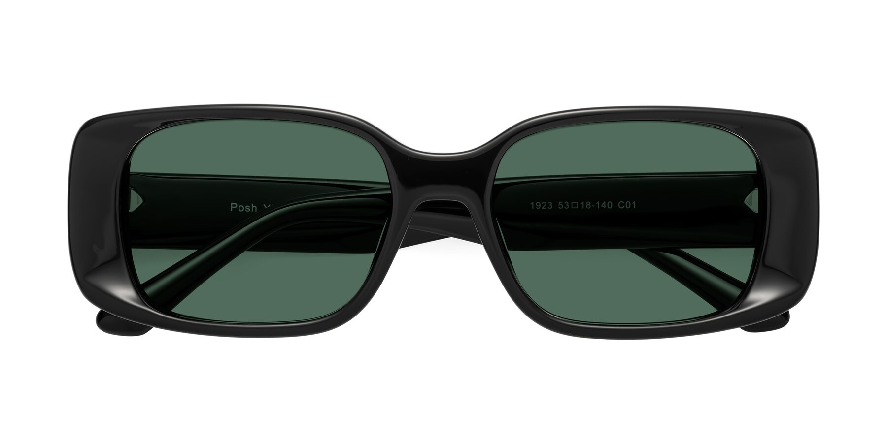 Folded Front of Posh in Black with Green Polarized Lenses