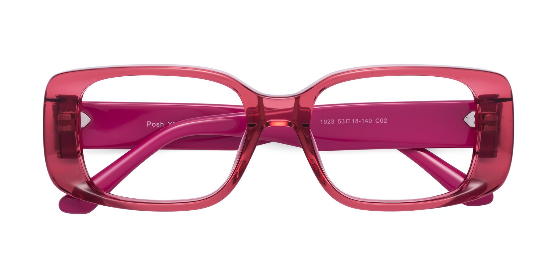 Folded Front of Posh in Transparent Pink with Clear Reading Eyeglass Lenses