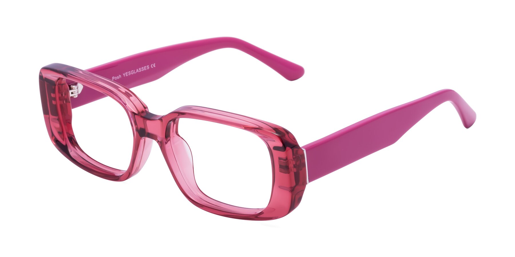 Angle of Posh in Transparent Pink with Clear Reading Eyeglass Lenses