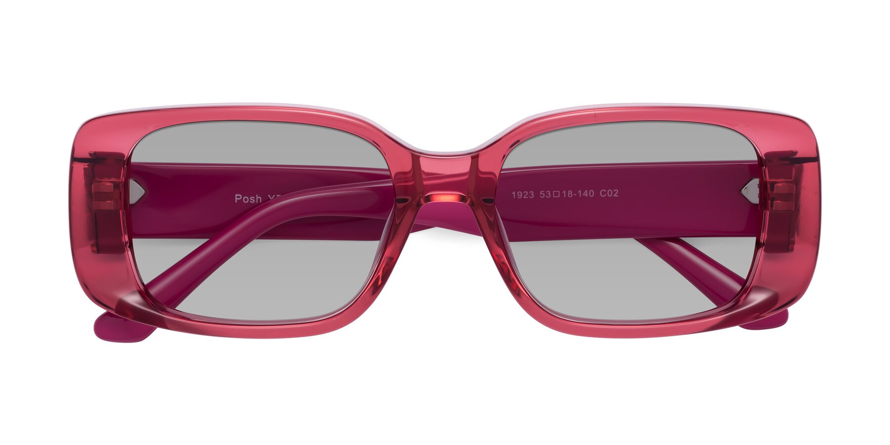 Folded Front of Posh in Transparent Pink with Light Gray Tinted Lenses
