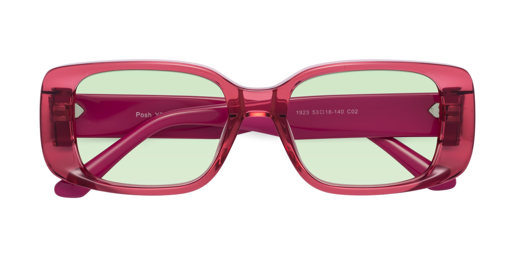 Folded Front of Posh in Transparent Pink with Light Green Tinted Lenses