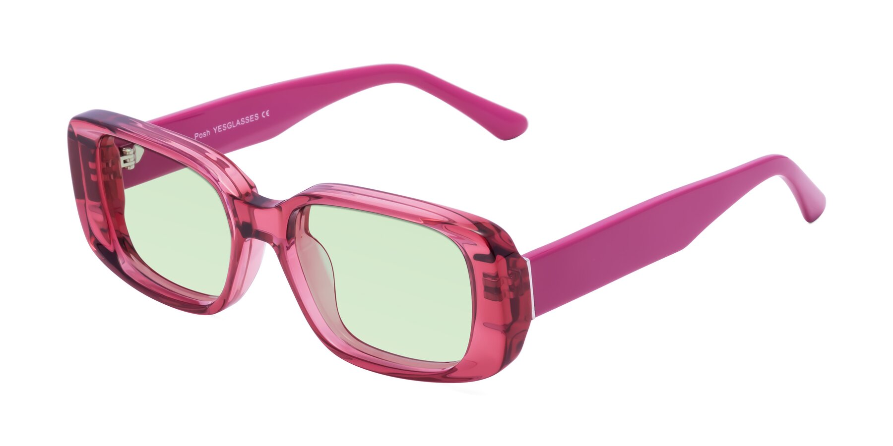 Angle of Posh in Transparent Pink with Light Green Tinted Lenses