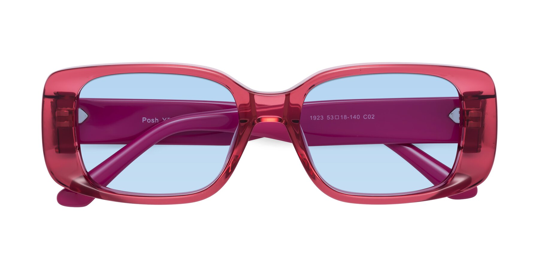 Folded Front of Posh in Transparent Pink with Light Blue Tinted Lenses