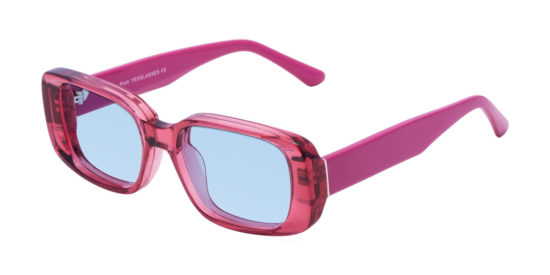 Angle of Posh in Transparent Pink with Light Blue Tinted Lenses