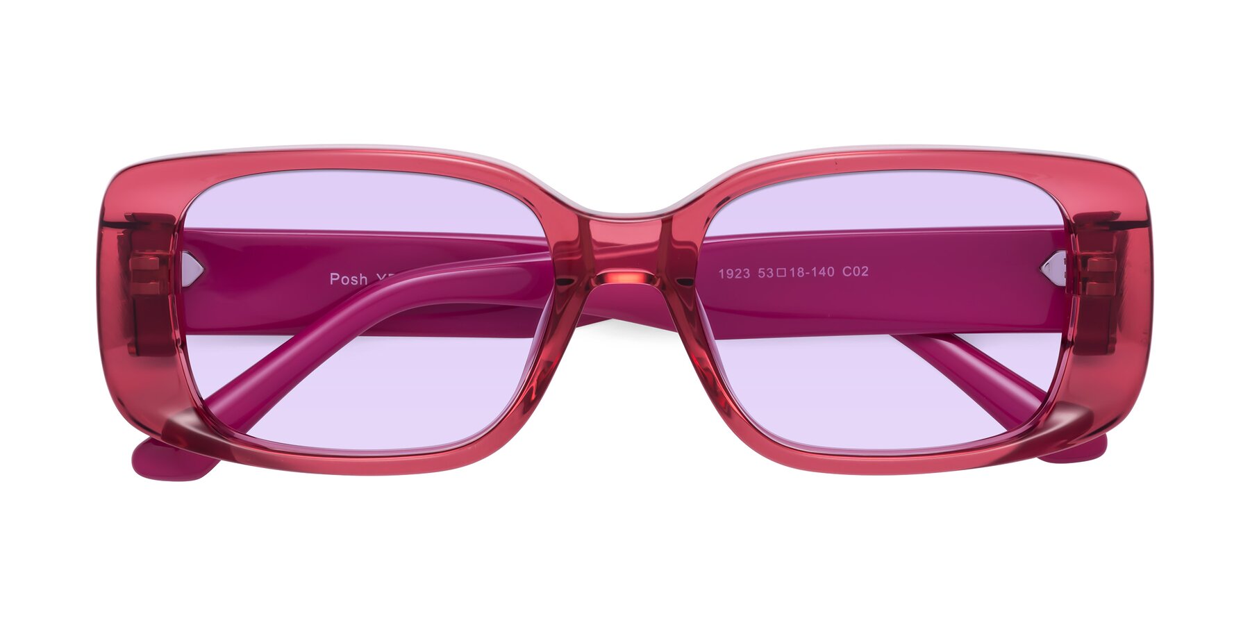 Folded Front of Posh in Transparent Pink with Light Purple Tinted Lenses
