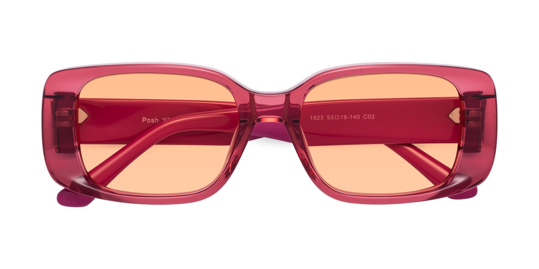 Folded Front of Posh in Transparent Pink with Light Orange Tinted Lenses