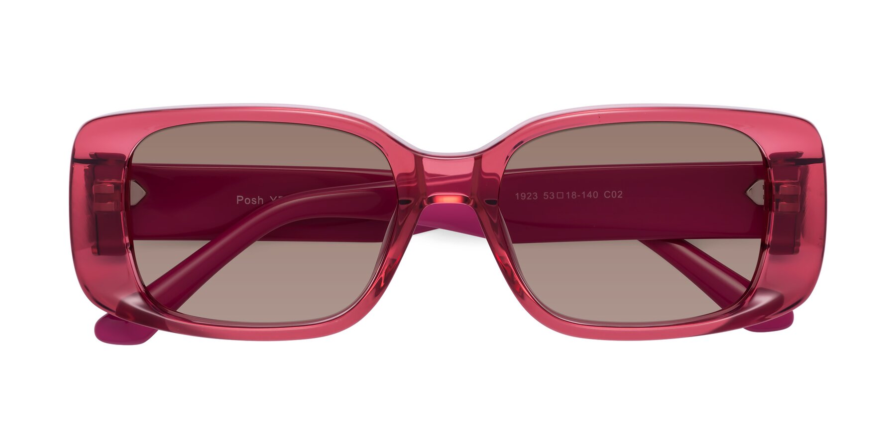 Folded Front of Posh in Transparent Pink with Medium Brown Tinted Lenses