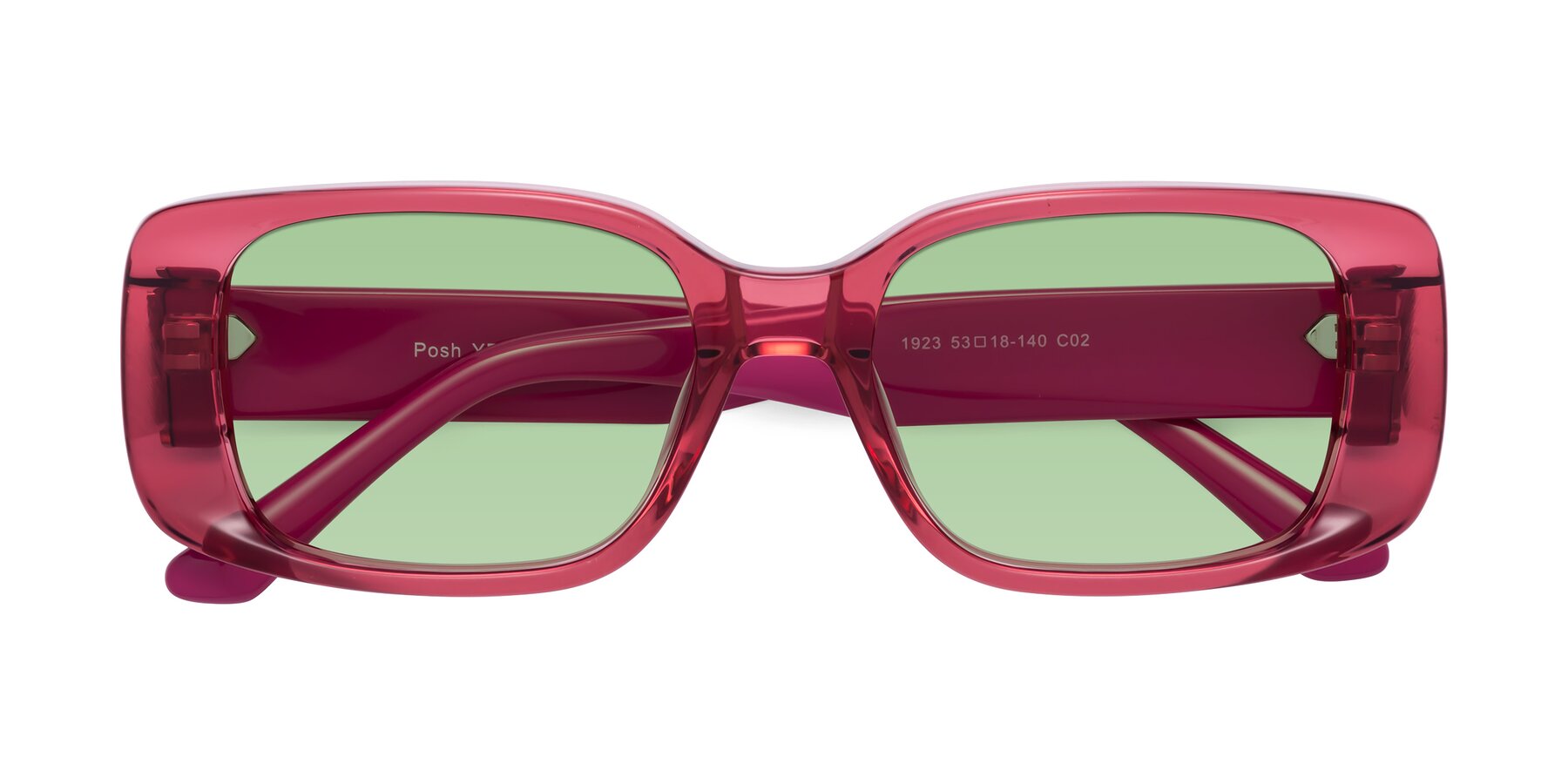 Folded Front of Posh in Transparent Pink with Medium Green Tinted Lenses