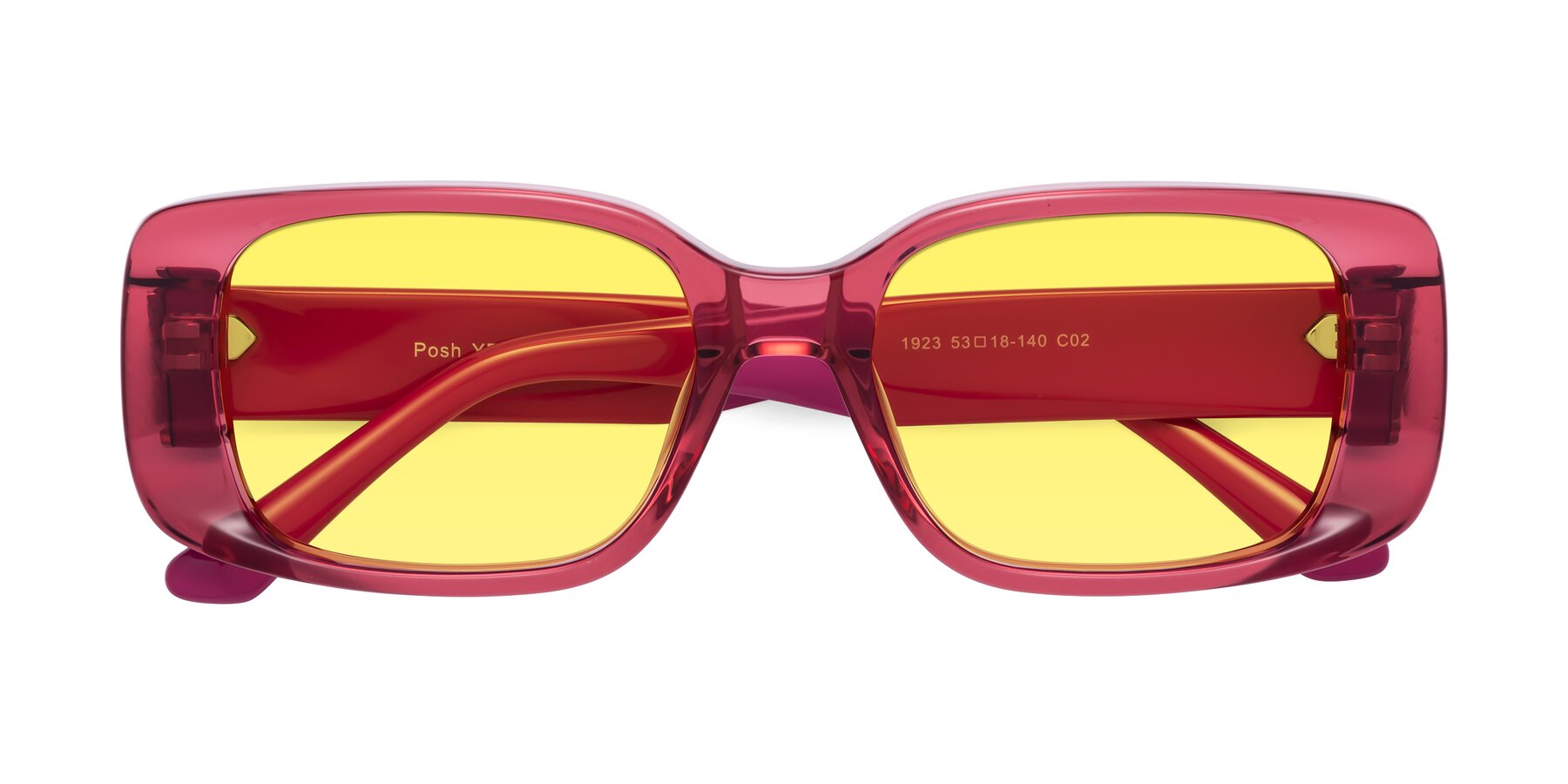 Folded Front of Posh in Transparent Pink with Medium Yellow Tinted Lenses