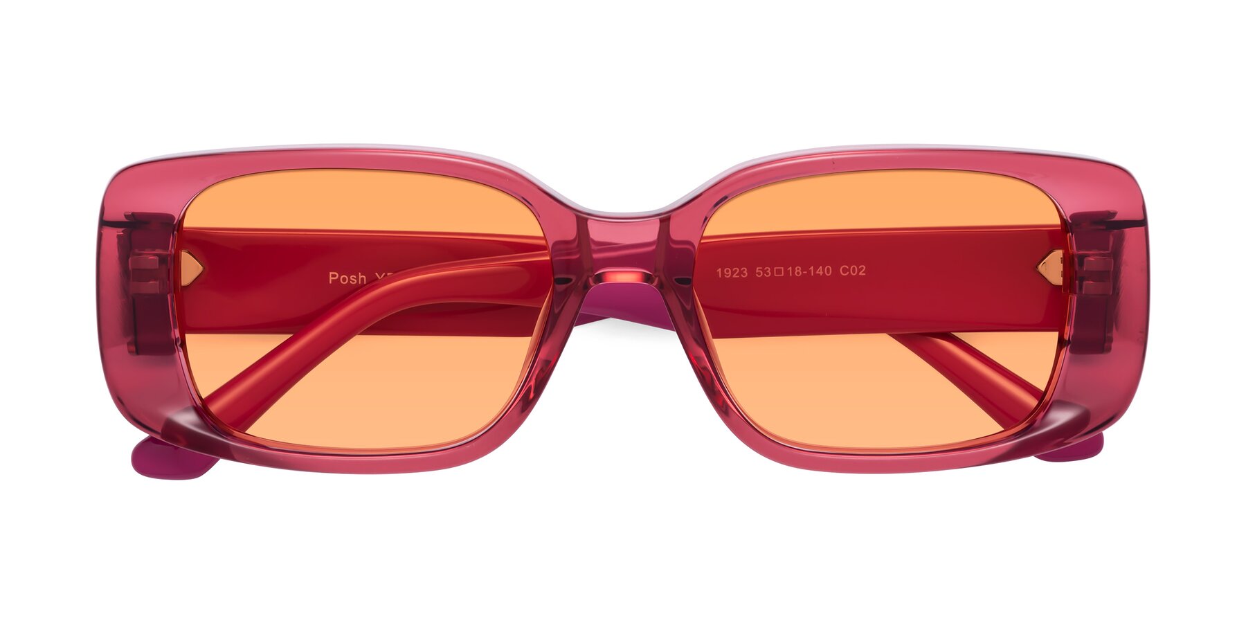 Folded Front of Posh in Transparent Pink with Medium Orange Tinted Lenses