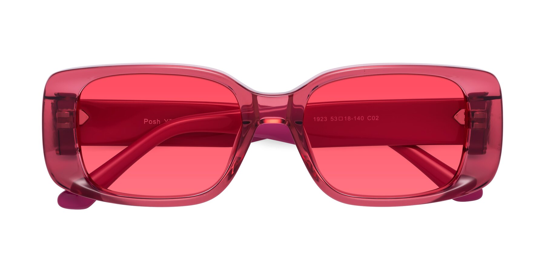 Folded Front of Posh in Transparent Pink with Red Tinted Lenses