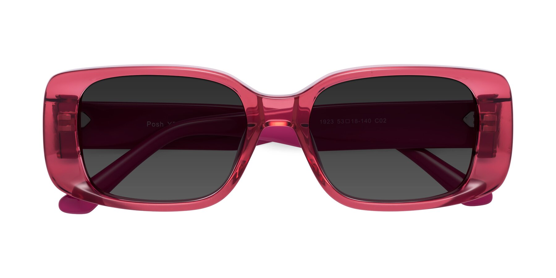 Folded Front of Posh in Transparent Pink with Gray Tinted Lenses