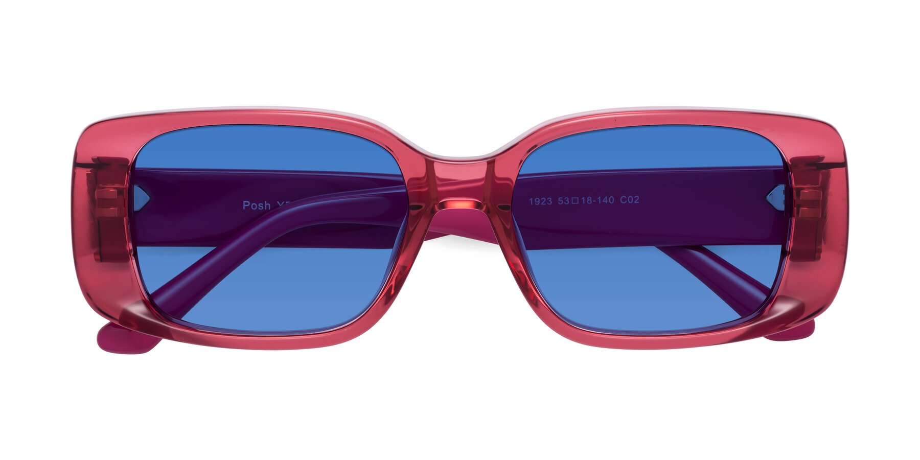 Folded Front of Posh in Transparent Pink with Blue Tinted Lenses