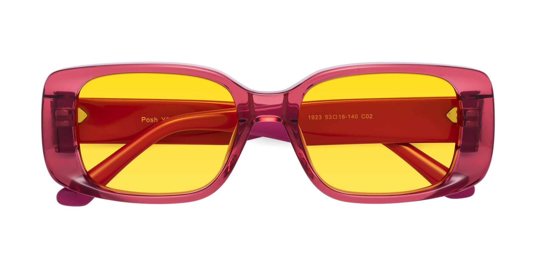 Folded Front of Posh in Transparent Pink with Yellow Tinted Lenses
