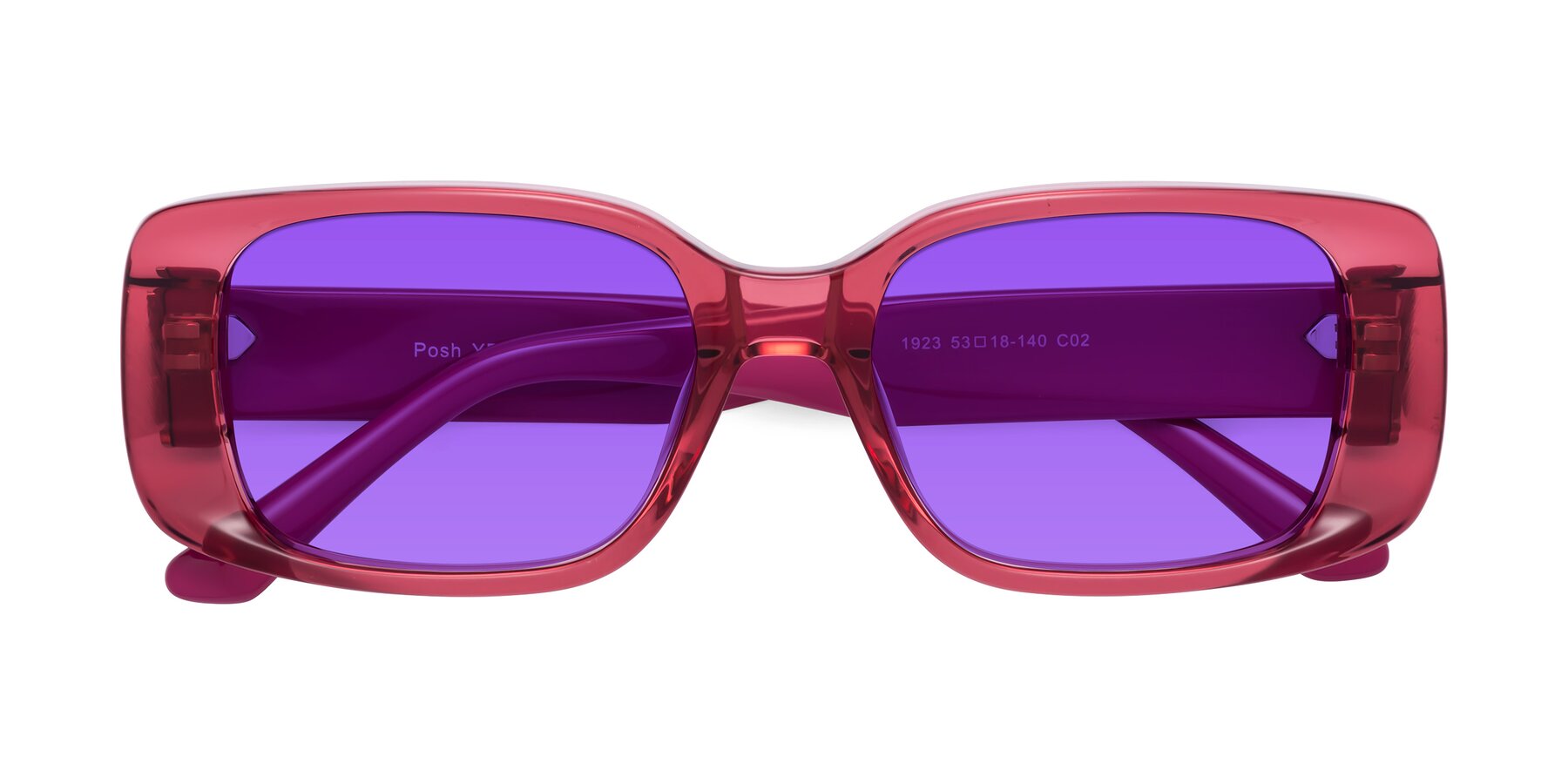 Folded Front of Posh in Transparent Pink with Purple Tinted Lenses