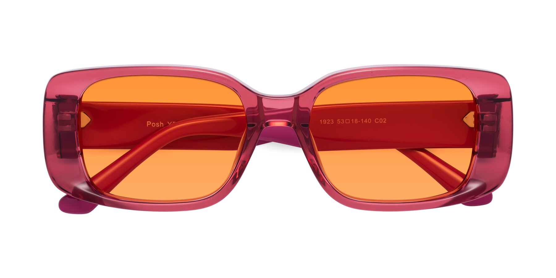 Folded Front of Posh in Transparent Pink with Orange Tinted Lenses