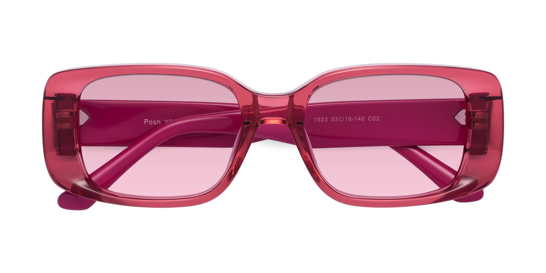 Folded Front of Posh in Transparent Pink with Light Wine Tinted Lenses