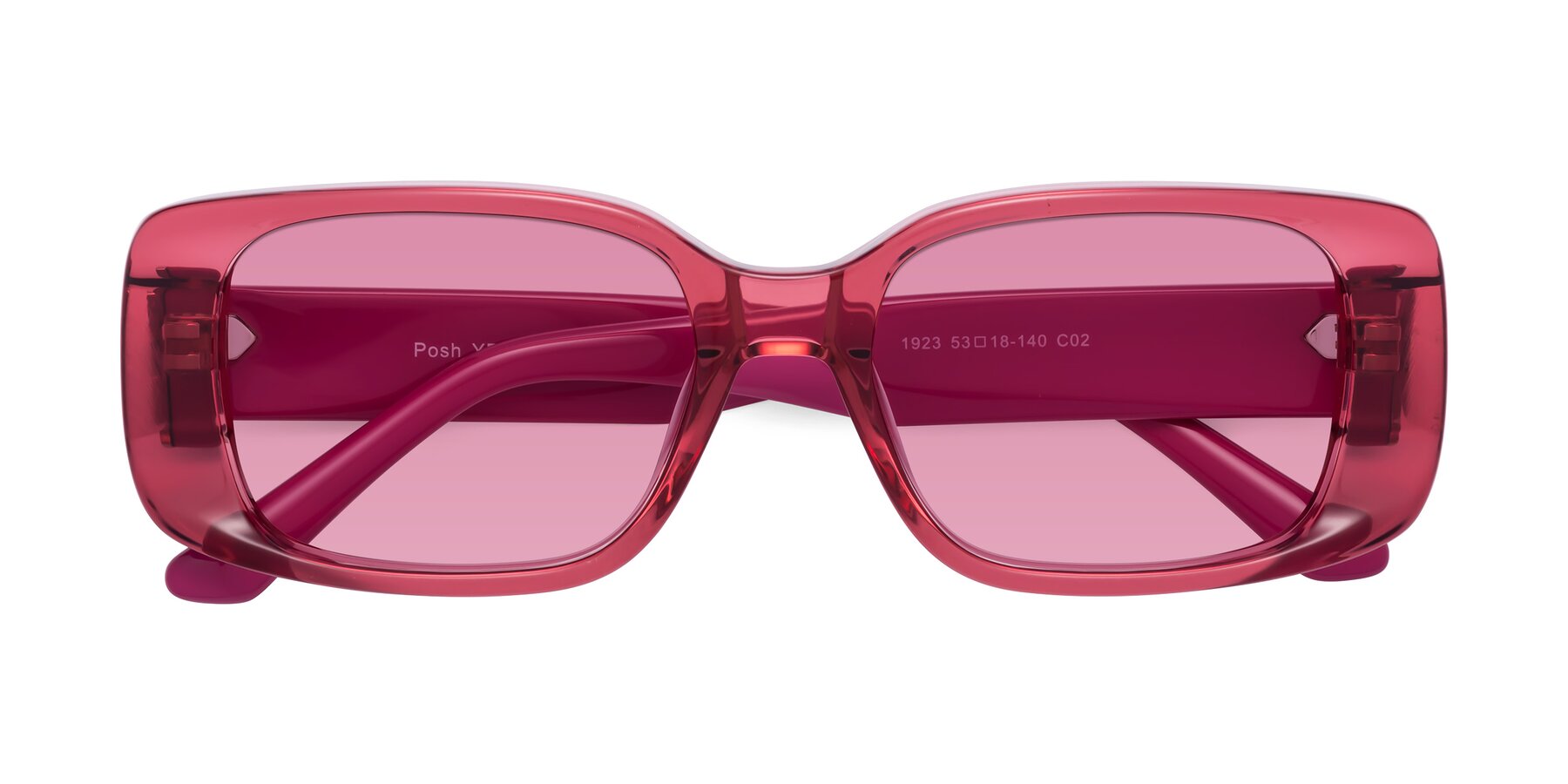 Folded Front of Posh in Transparent Pink with Medium Wine Tinted Lenses