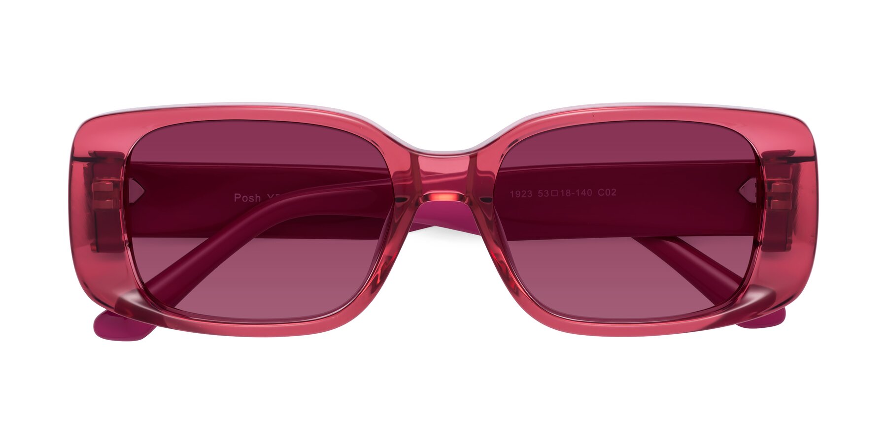 Folded Front of Posh in Transparent Pink with Wine Tinted Lenses