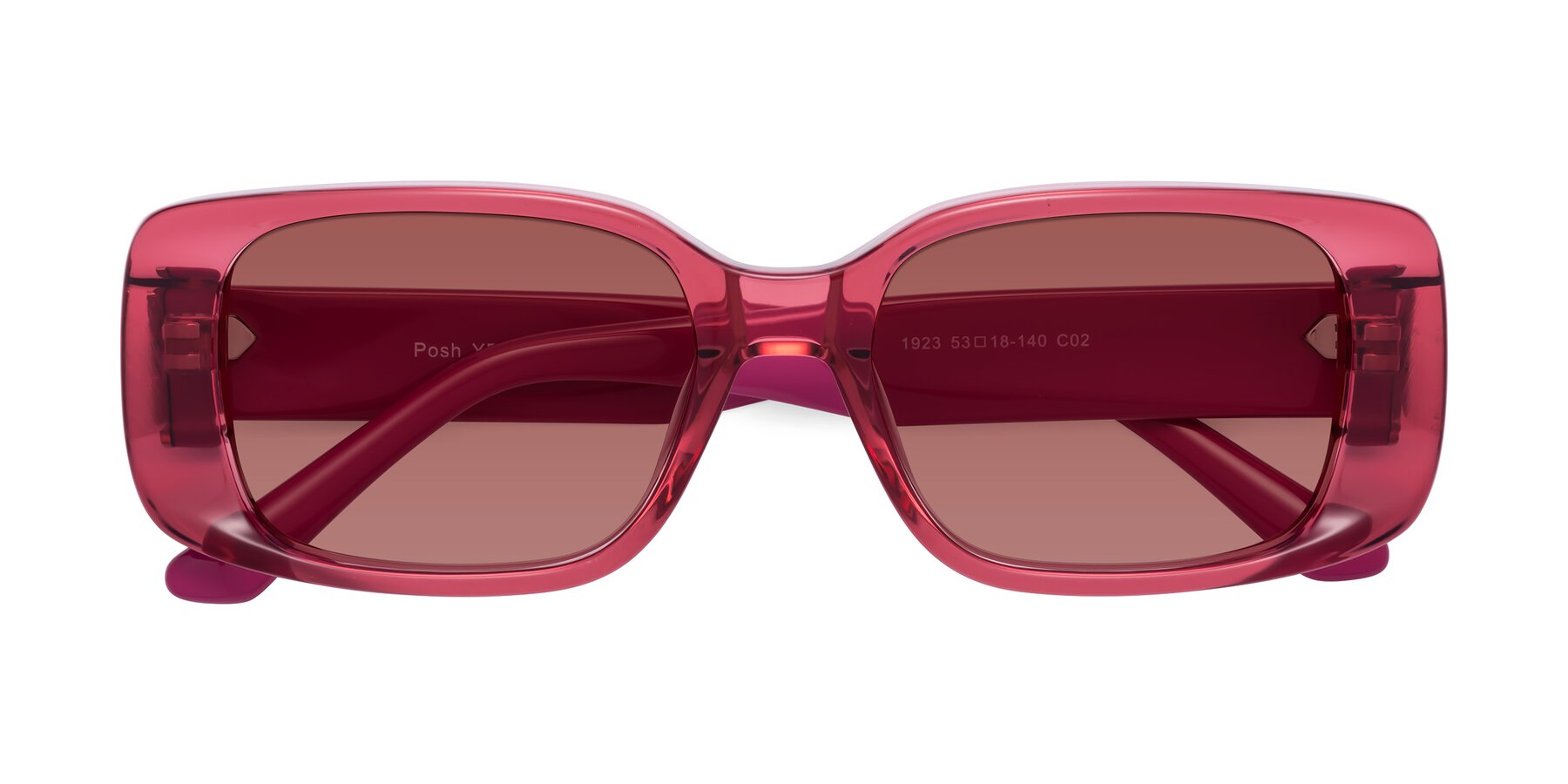 Folded Front of Posh in Transparent Pink with Garnet Tinted Lenses