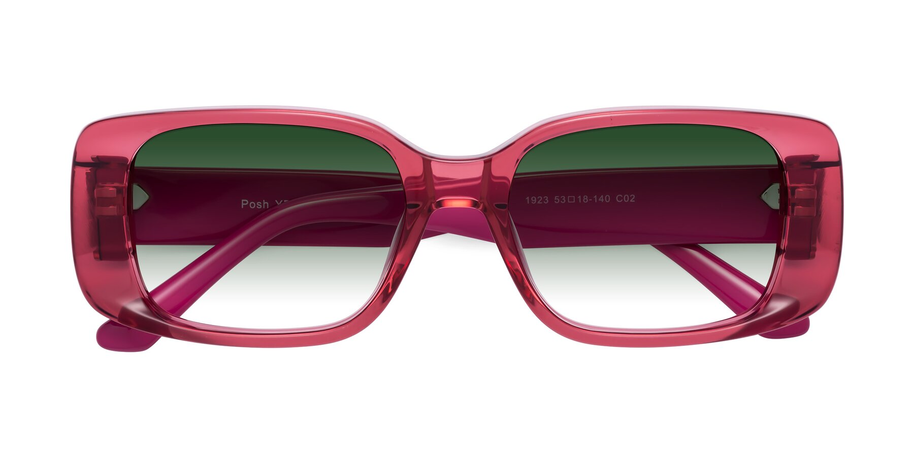 Folded Front of Posh in Transparent Pink with Green Gradient Lenses