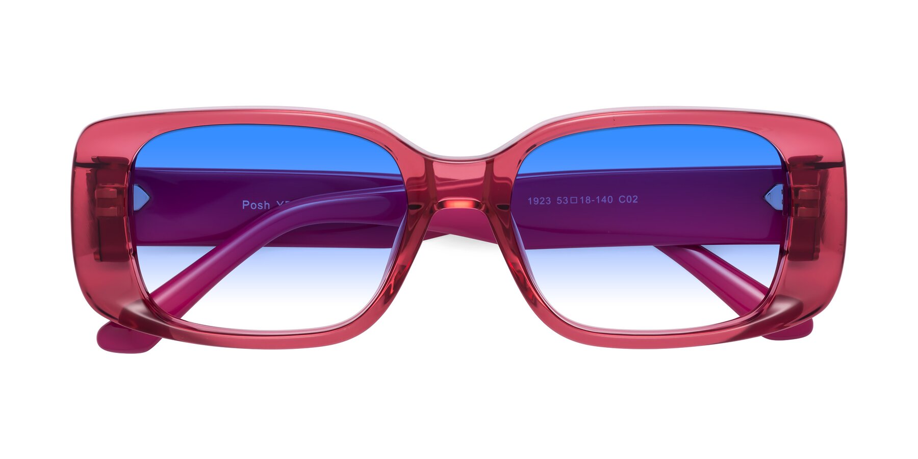 Folded Front of Posh in Transparent Pink with Blue Gradient Lenses