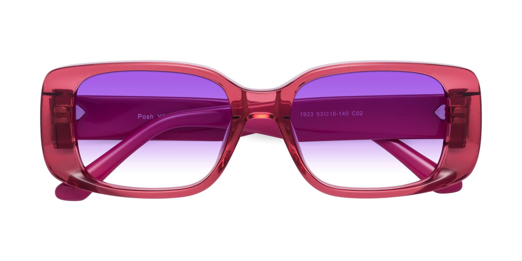 Folded Front of Posh in Transparent Pink with Purple Gradient Lenses