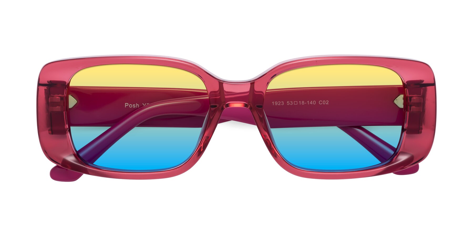 Folded Front of Posh in Transparent Pink with Yellow / Blue Gradient Lenses