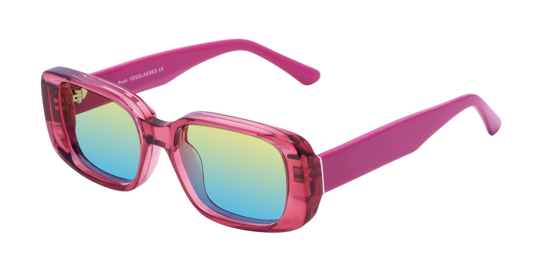 Angle of Posh in Transparent Pink with Yellow / Blue Gradient Lenses