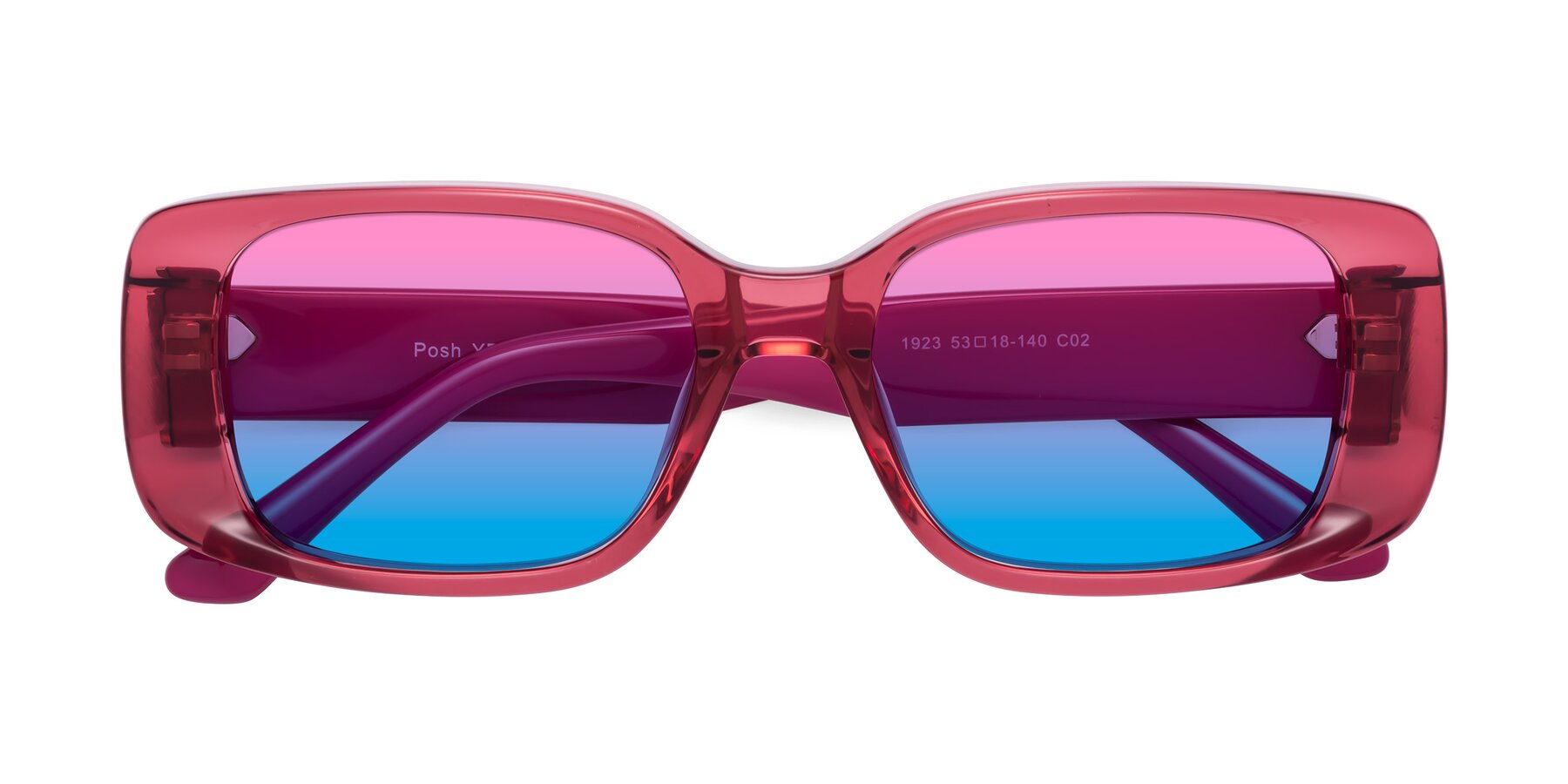 Folded Front of Posh in Transparent Pink with Pink / Blue Gradient Lenses