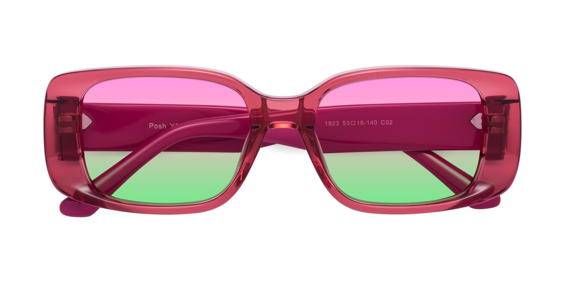 Folded Front of Posh in Transparent Pink with Pink / Green Gradient Lenses