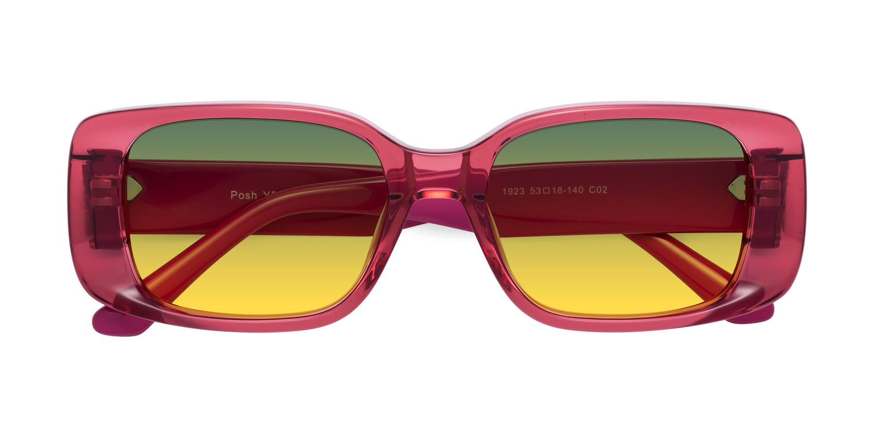 Folded Front of Posh in Transparent Pink with Green / Yellow Gradient Lenses