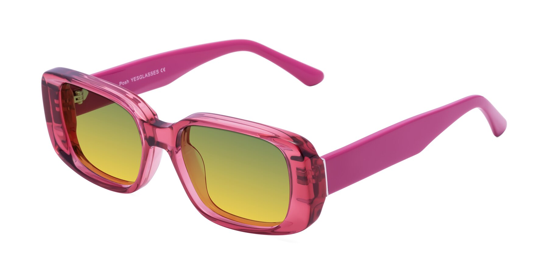 Angle of Posh in Transparent Pink with Green / Yellow Gradient Lenses