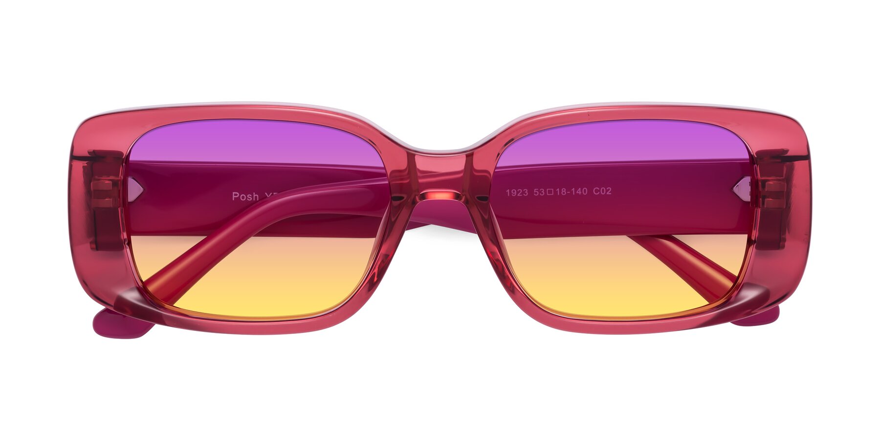 Folded Front of Posh in Transparent Pink with Purple / Yellow Gradient Lenses