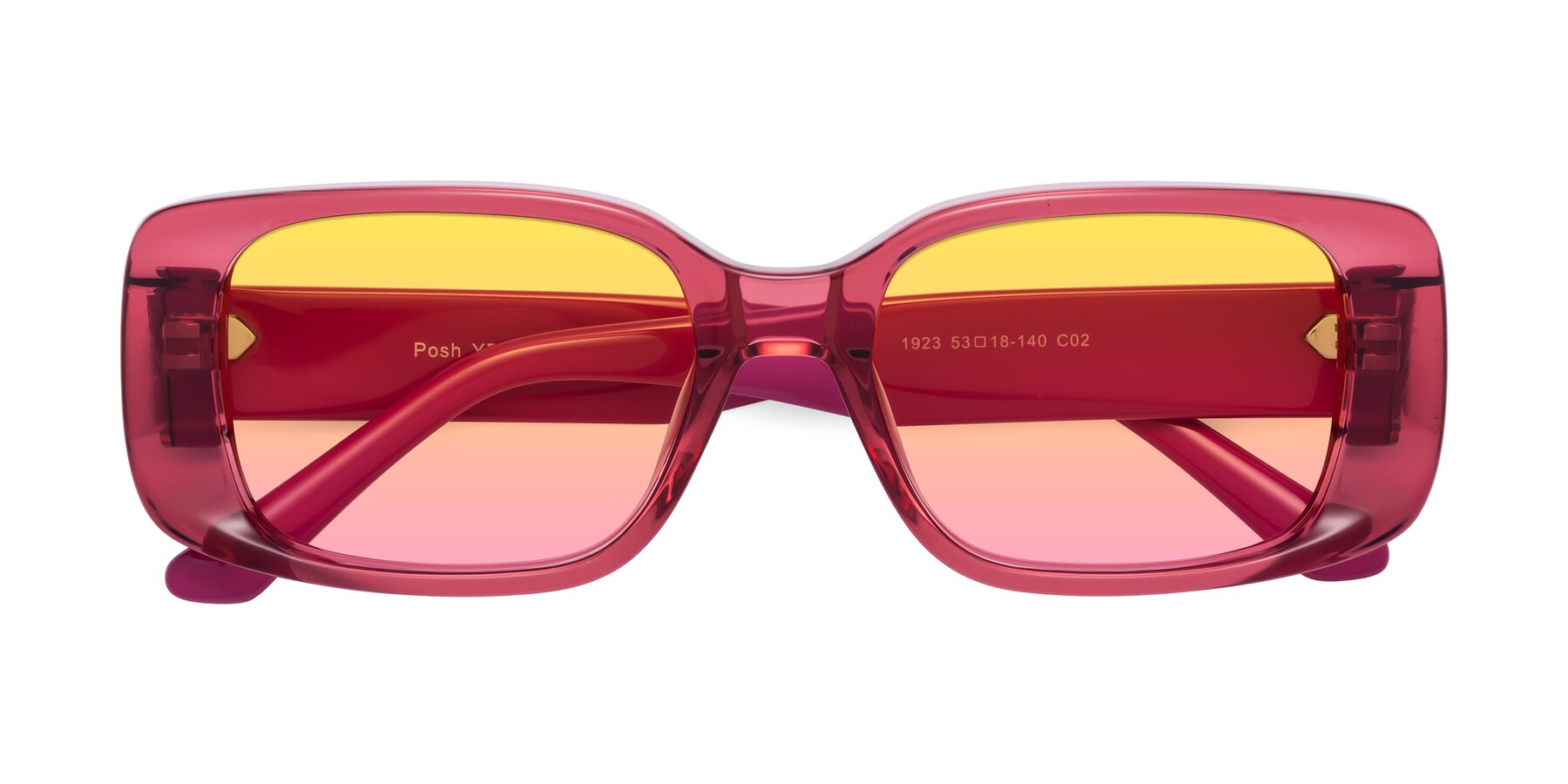 Folded Front of Posh in Transparent Pink with Yellow / Pink Gradient Lenses