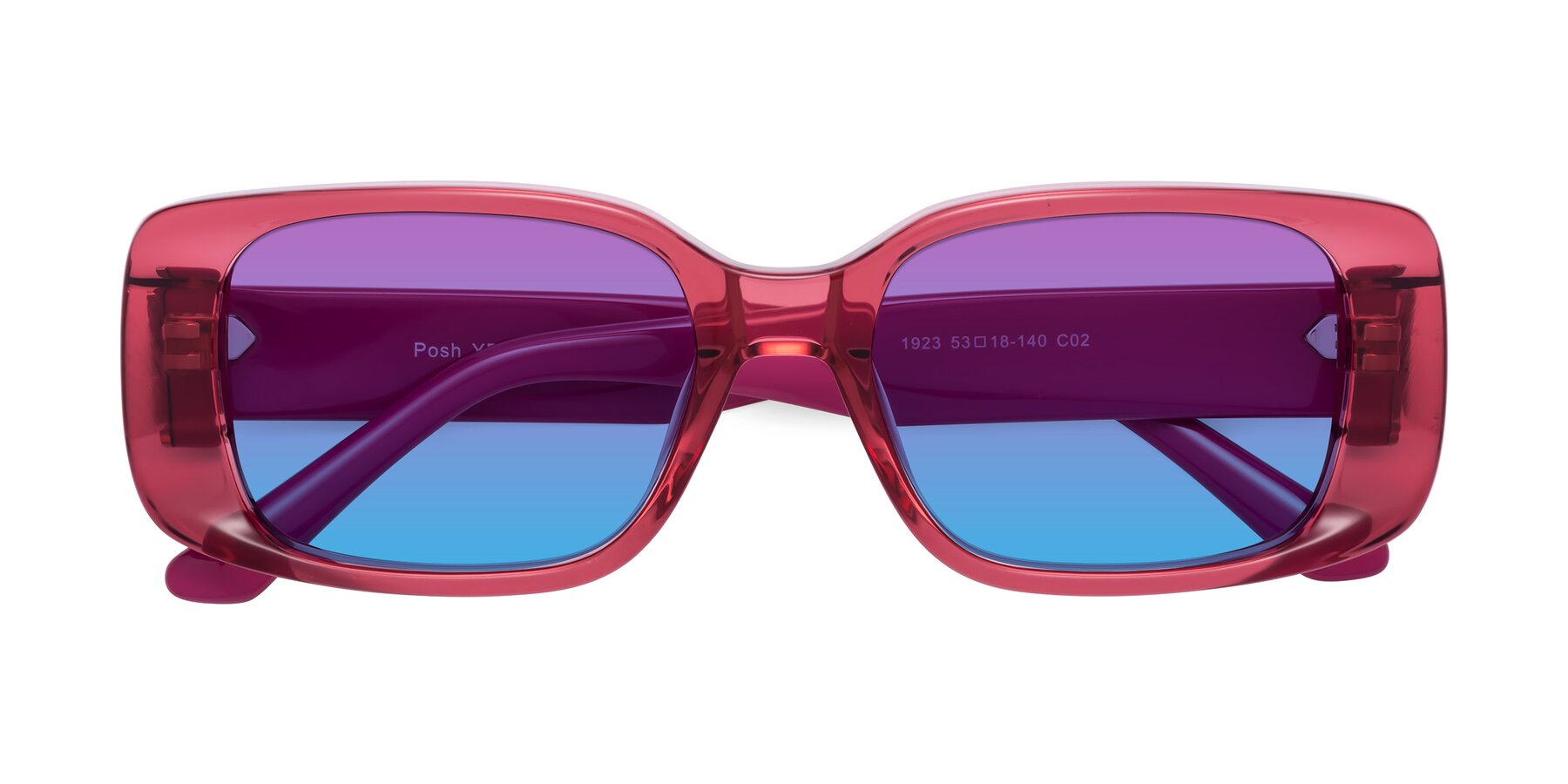Folded Front of Posh in Transparent Pink with Purple / Blue Gradient Lenses