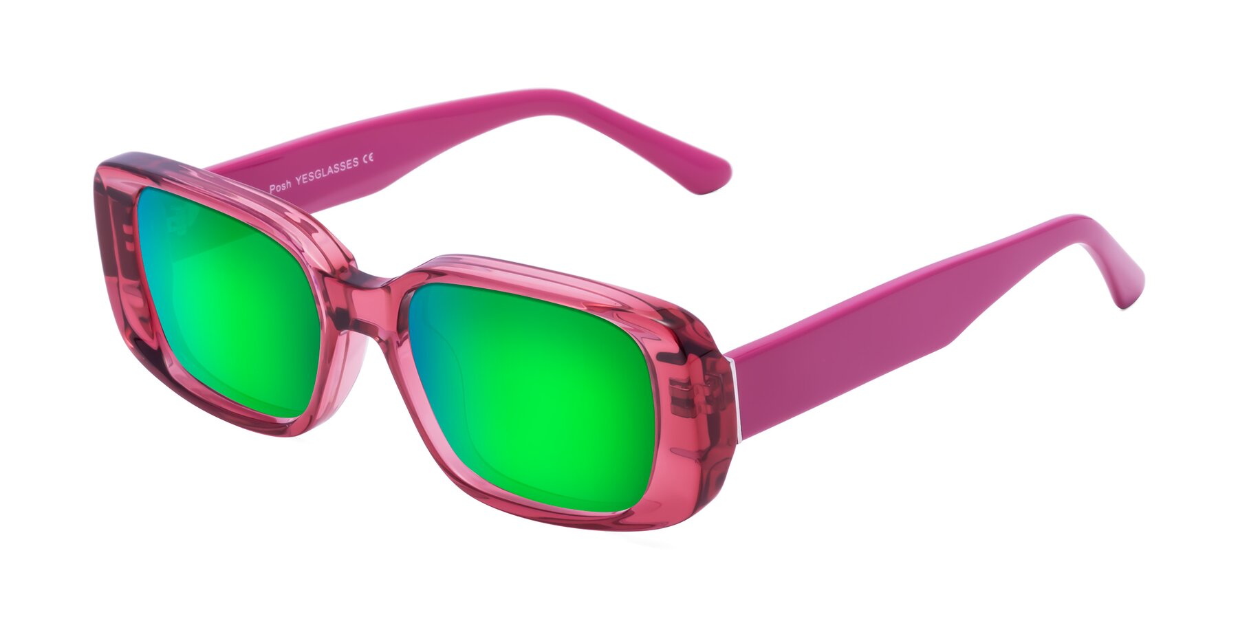 Angle of Posh in Transparent Pink with Green Mirrored Lenses