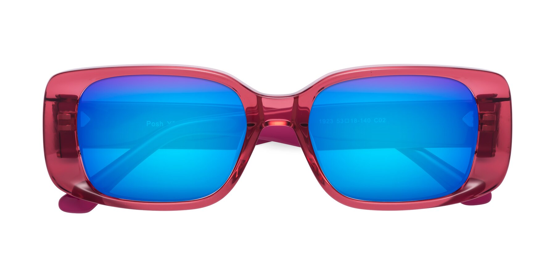 Folded Front of Posh in Transparent Pink with Blue Mirrored Lenses