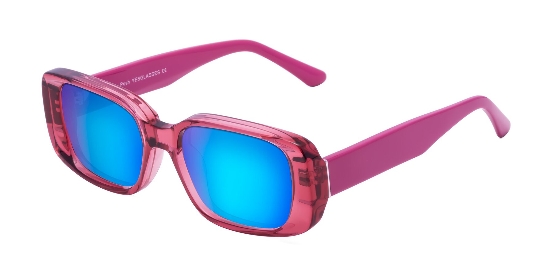 Angle of Posh in Transparent Pink with Blue Mirrored Lenses