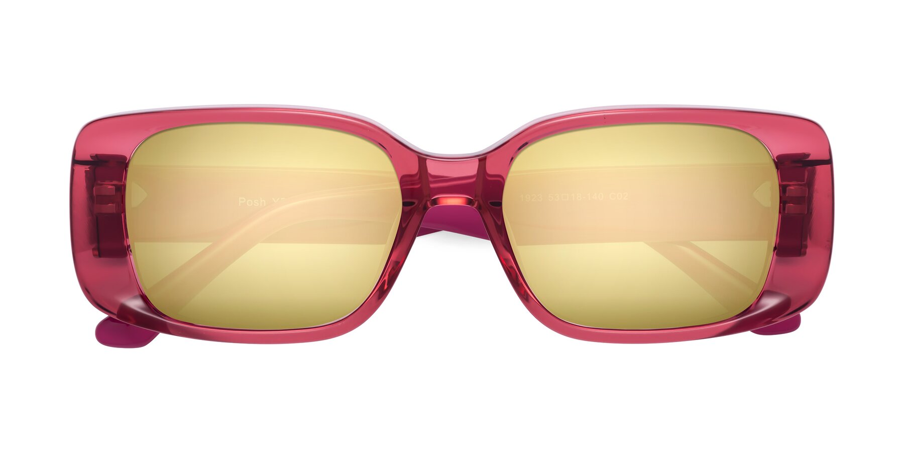 Folded Front of Posh in Transparent Pink with Gold Mirrored Lenses