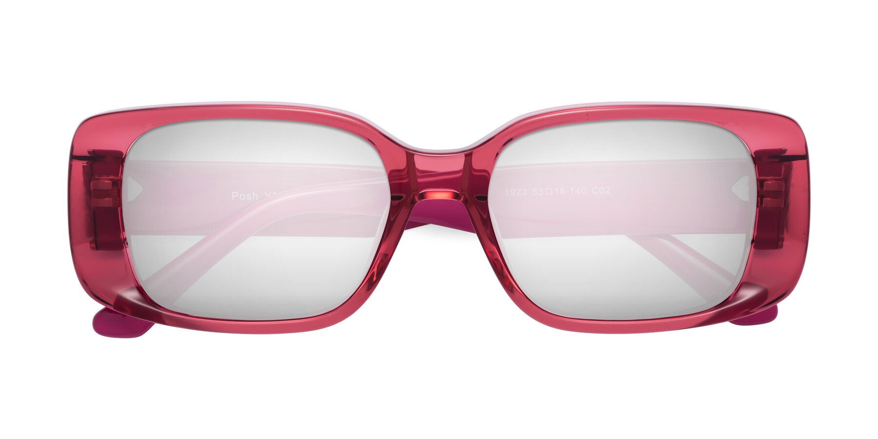 Folded Front of Posh in Transparent Pink with Silver Mirrored Lenses